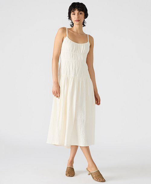 Steve Madden Women's Toby Shirred Gauze Midi Dress Women's Fashion Shoes & Accessories