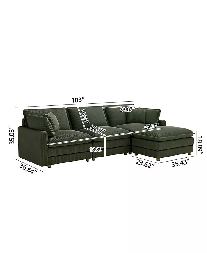 Streamdale Furniture Modular Sectional Sofa Deep Seat Couch For Living Room 4 Pillow Green Furniture