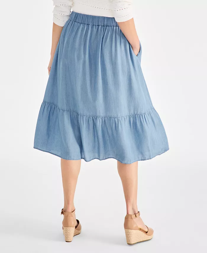 Style & Co Chambray Midi Tiered Skirt Exclusively At Macy's Women's Fashion Shoes & Accessories