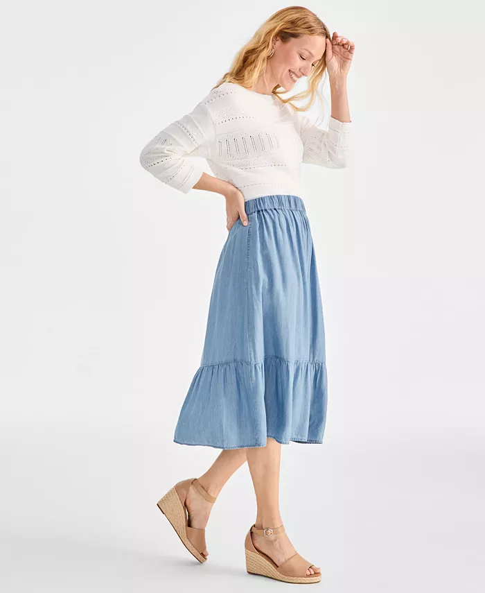 Style & Co Petite Chambray Tiered Midi Skirt Exclusively At Macy's Women's Fashion Shoes & Accessories