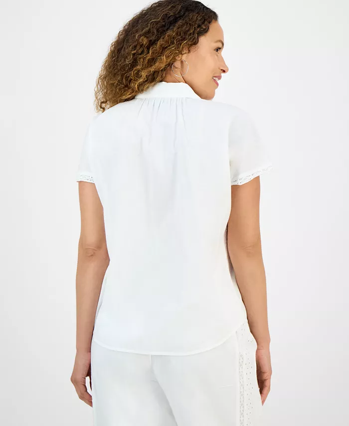 Style & Co Petite Eyelet-Detail Cotton Camp Shirt Exclusively At Macy's Women's Fashion Shoes & Accessories