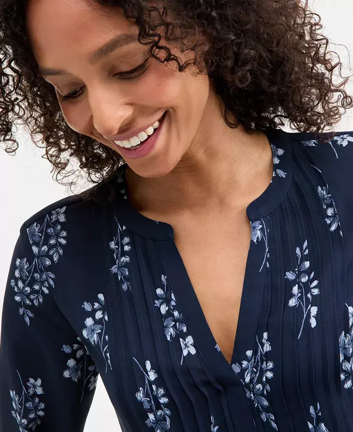 Style & Co Petite Floral Pintucked Top Exclusively At Macy's Women's Fashion Shoes & Accessories