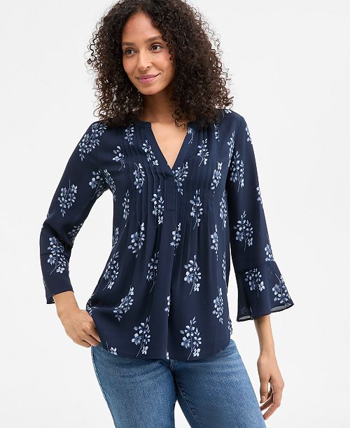 Style & Co Petite Floral Pintucked Top Exclusively at Macy's Women's Fashion Shoes & Accessories