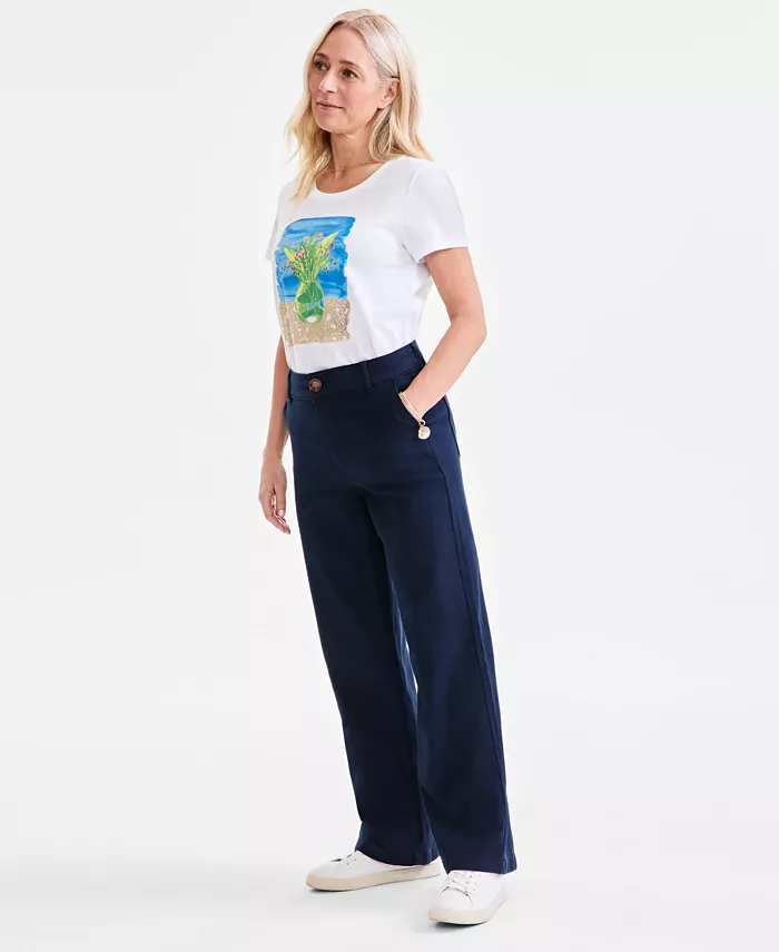 Style & Co Petite Mid-Rise Dobby Twill Wide-Leg Pants Exclusively At Macy's Women's Fashion Shoes & Accessories