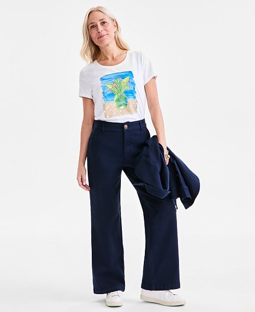 Style & Co Petite Mid-Rise Dobby Twill Wide-Leg Pants Exclusively at Macy's Women's Fashion Shoes & Accessories