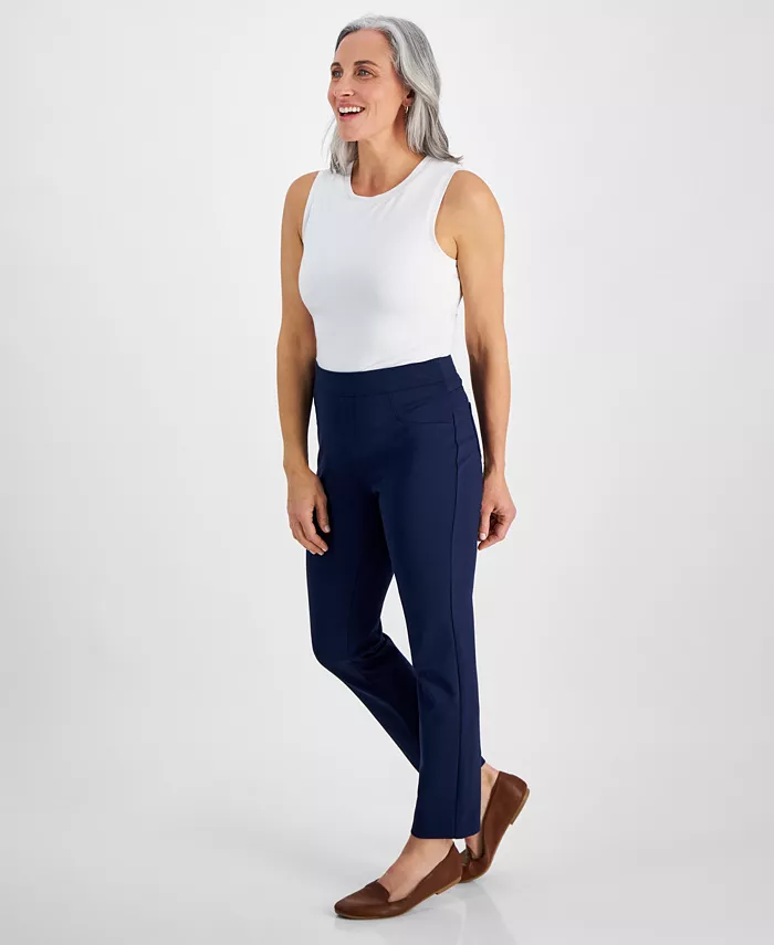 Style & Co Petite Mid Rise Pull On Straight Leg Ponte Pants Created For Macy's Women's Fashion Shoes & Accessories