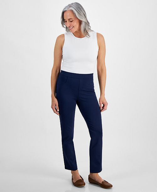 Style & Co Petite Mid Rise Pull On Straight Leg Ponte Pants Created For Macy's Women's Fashion Shoes & Accessories