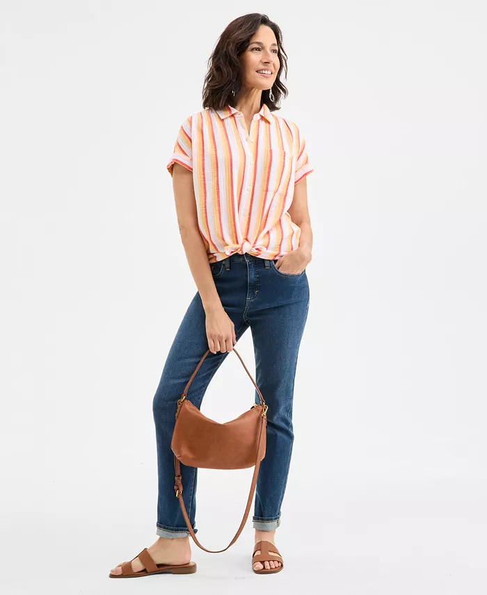 Style & Co Petite Printed Button-Front Cotton Camp Shirt Exclusively At Macy's Women's Fashion Shoes & Accessories