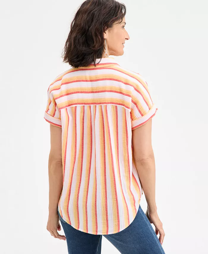 Style & Co Petite Printed Button-Front Cotton Camp Shirt Exclusively At Macy's Women's Fashion Shoes & Accessories