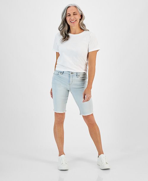 Style & Co Petite Raw-Edge Denim Bermuda Shorts Created for Macy's Women's Fashion Shoes & Accessories