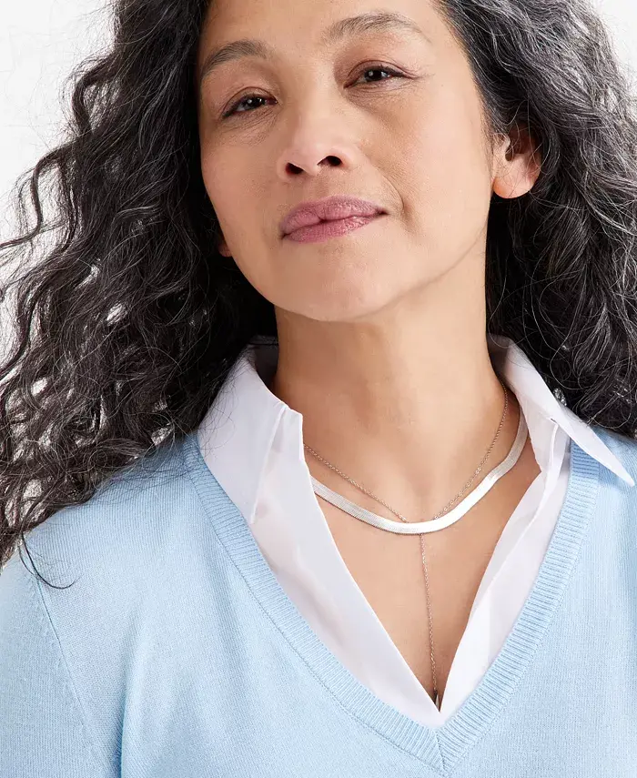 Style & Co Petite Two For One V-Neck Pullover Sweater Created For Macy's Women's Fashion Shoes & Accessories