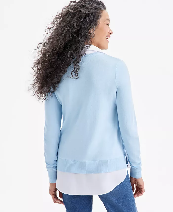 Style & Co Petite Two For One V-Neck Pullover Sweater Created For Macy's Women's Fashion Shoes & Accessories