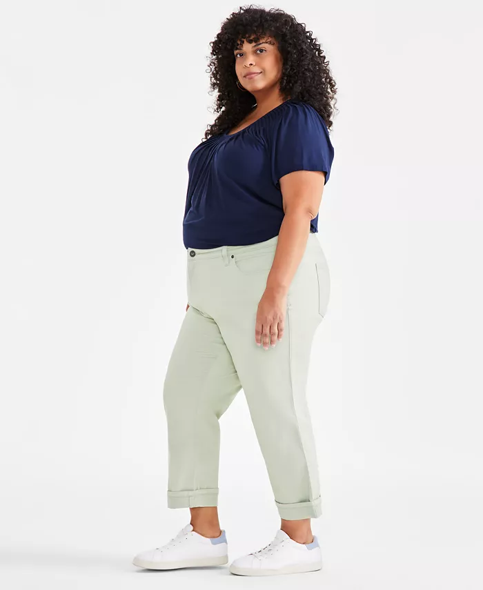 Style & Co Plus Size Curvy Roll-Cuff Capri Jeans Created For Macy's Women's Fashion Shoes & Accessories