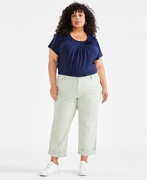 Style & Co Plus Size Curvy Roll-Cuff Capri Jeans Created for Macy's Women's Fashion Shoes & Accessories