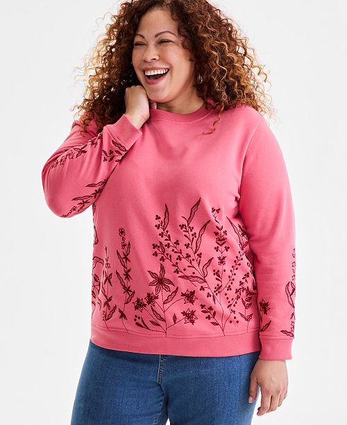 Style & Co Plus Size Embroidered Fleece Sweatshirt Exclusively at Macy's Women's Fashion Shoes & Accessories