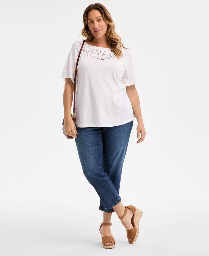Style & Co Plus Size Eyelet-Yoke T-Shirt Exclusively At Macy's Women's Fashion Shoes & Accessories