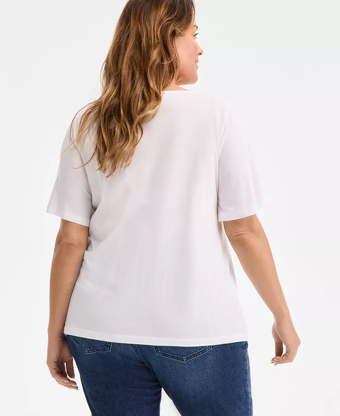 Style & Co Plus Size Eyelet-Yoke T-Shirt Exclusively At Macy's Women's Fashion Shoes & Accessories