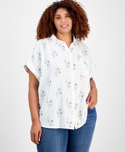 Style & Co Plus Size Printed Camp Shirt Exclusively at Macy's Women's Fashion Shoes & Accessories
