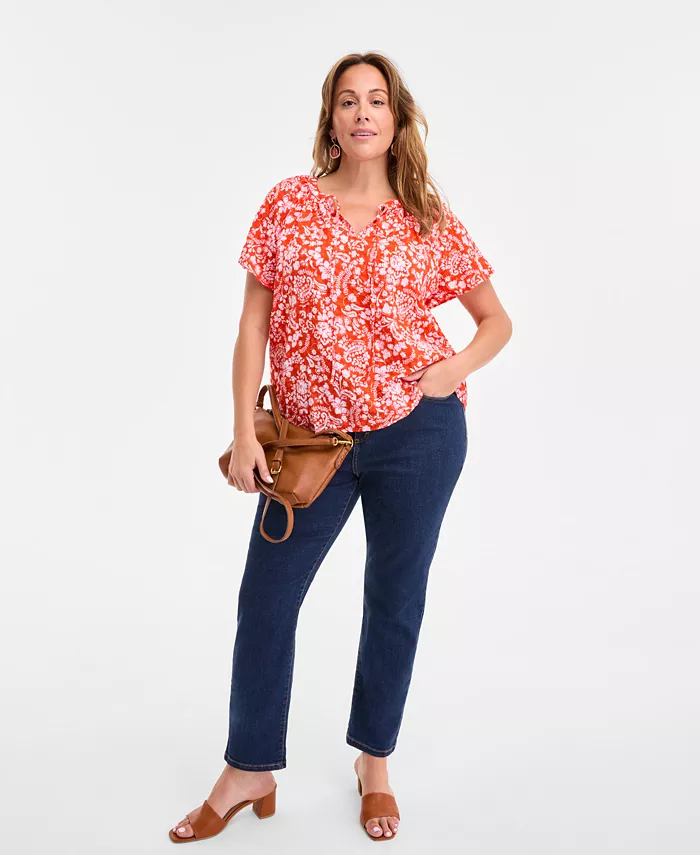 Style & Co Plus Size Printed Flutter-Sleeve Top Exclusively At Macy's Women's Fashion Shoes & Accessories