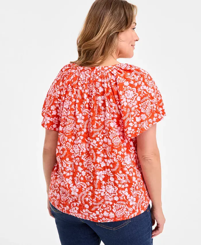 Style & Co Plus Size Printed Flutter-Sleeve Top Exclusively At Macy's Women's Fashion Shoes & Accessories