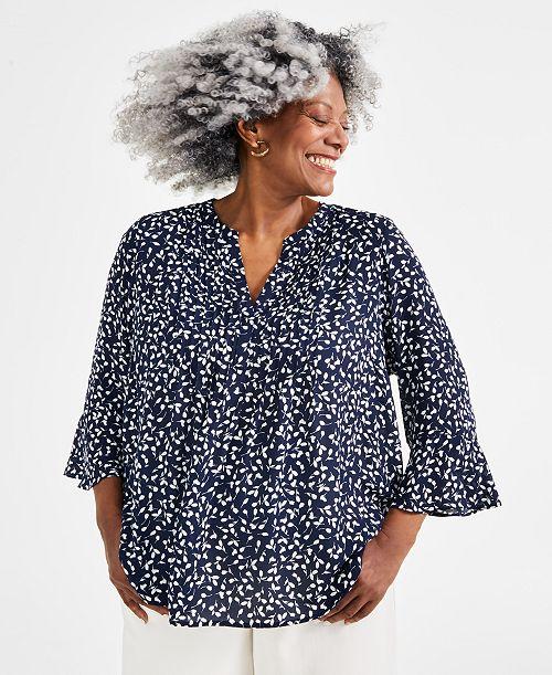 Style & Co Plus Size Printed Pintuck Blouse Exclusively at Macy's Women's Fashion Shoes & Accessories