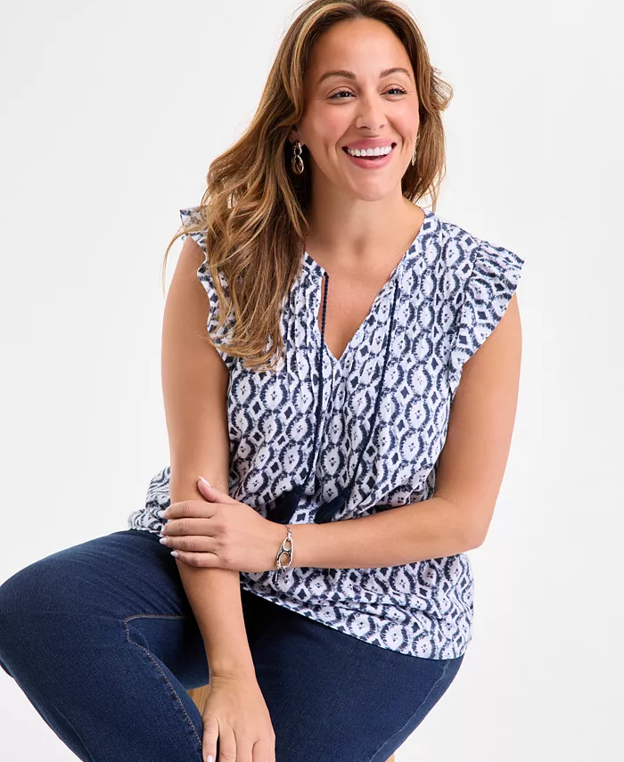 Style & Co Plus Size Printed Ruffle Pintuck Top Exclusively At Macy's Women's Fashion Shoes & Accessories