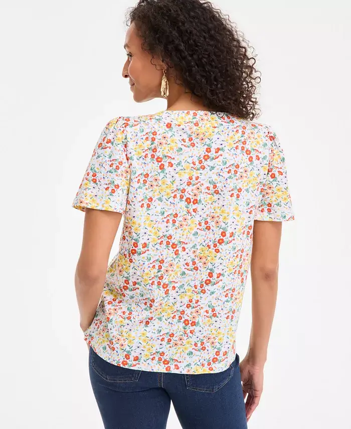 Style & Co Style& Co Women's Printed Square-Neck Flutter-Sleeve Top Exclusively At Macy's Women's Fashion Shoes & Accessories