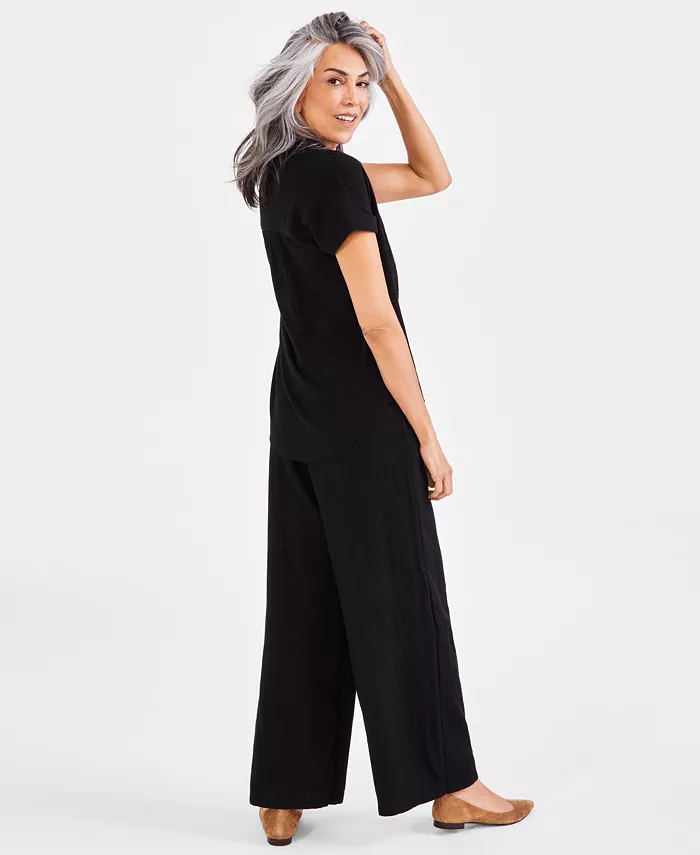 Style & Co Women's Camp Shirt & Gauze Pants Created For Macy's Women's Fashion Shoes & Accessories