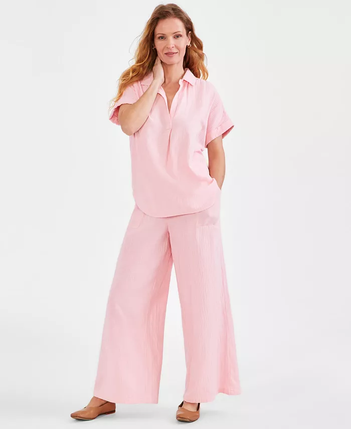 Style & Co Women's Camp Shirt & Gauze Pants Created For Macy's Women's Fashion Shoes & Accessories