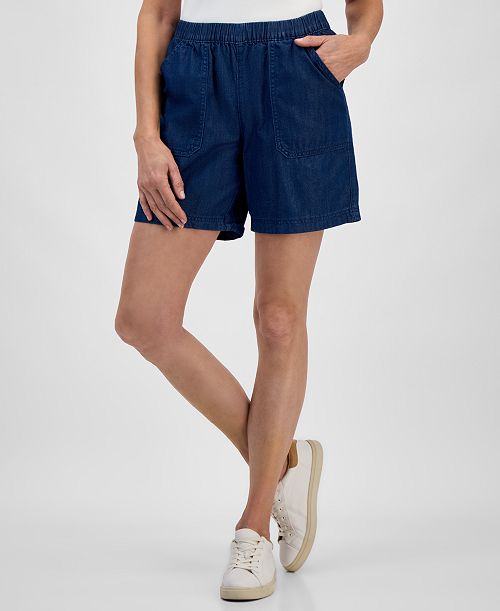 Style & Co Women's Chambray Mid Rise Pull-On Shorts Exclusively at Macy's Women's Fashion Shoes & Accessories