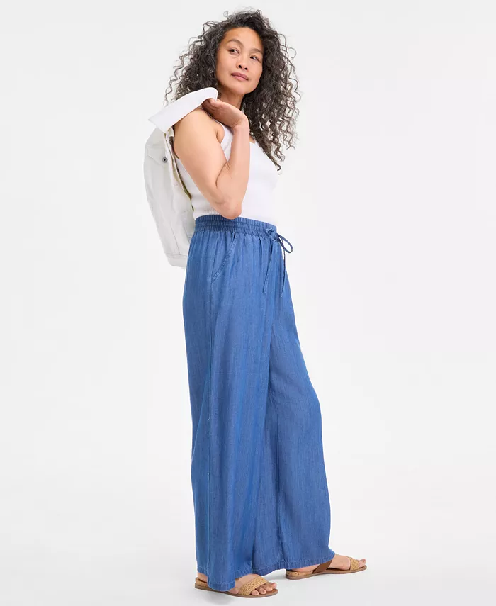Style & Co Women's Chambray Wide-Leg Pants Exclusively At Macy's Women's Fashion Shoes & Accessories