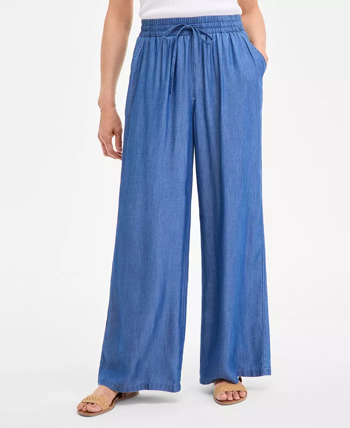 Style & Co Women's Chambray Wide-Leg Pants Exclusively At Macy's Women's Fashion Shoes & Accessories