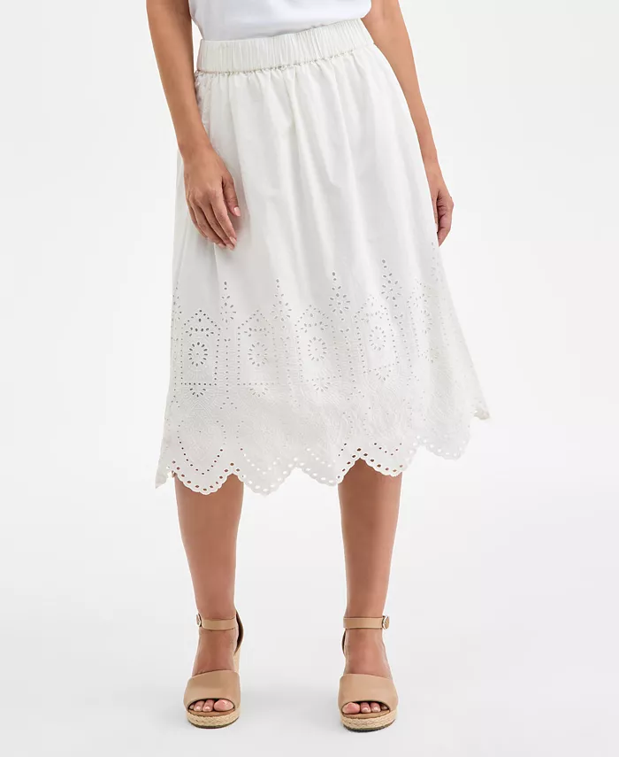 Style & Co Women's Cotton Eyelet-Embroidered Midi Skirt Exclusively At Macy's Women's Fashion Shoes & Accessories