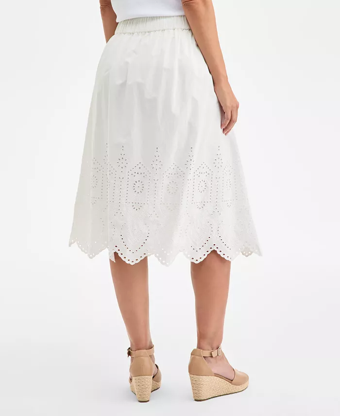 Style & Co Women's Cotton Eyelet-Embroidered Midi Skirt Exclusively At Macy's Women's Fashion Shoes & Accessories