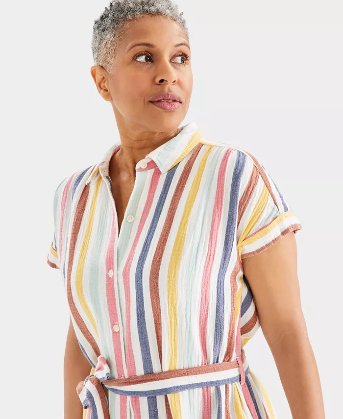 Style & Co Women's Cotton Gauze Short-Sleeve Shirt Dress Created For Macy's Women's Fashion Shoes & Accessories
