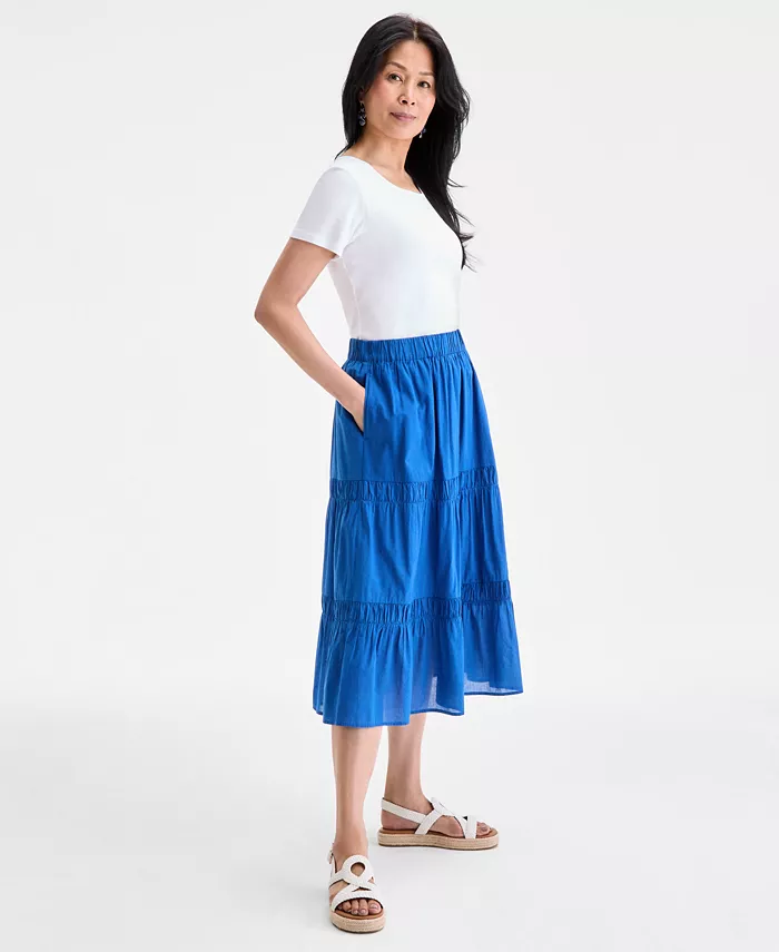 Style & Co Women's Cotton Lace Pull On Tiered Skirt Exclusively At Macy's Women's Fashion Shoes & Accessories