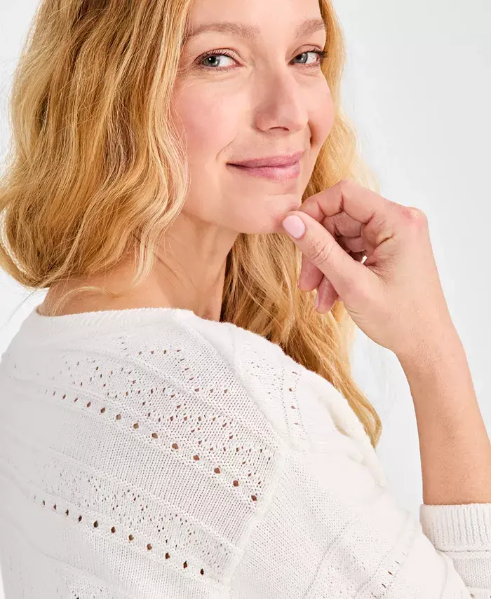 Style & Co Women's Cotton Mixed-Stitch Pointelle Sweater Exclusively At Macy's Women's Fashion Shoes & Accessories