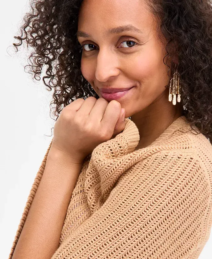 Style & Co Women's Cotton Open-Front Elbow-Sleeve Cardigan Exclusively At Macy's Women's Fashion Shoes & Accessories