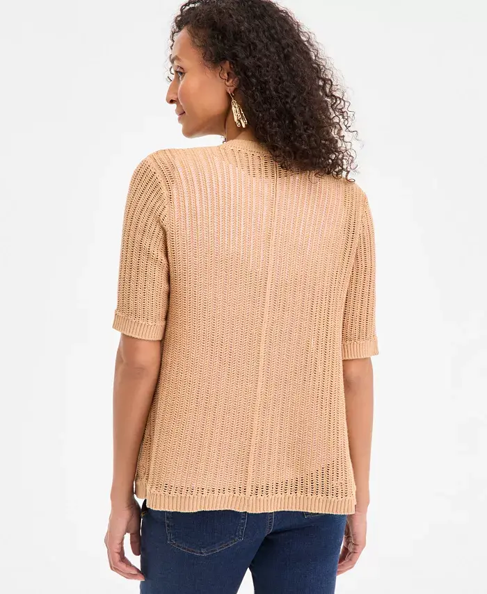 Style & Co Women's Cotton Open-Front Elbow-Sleeve Cardigan Exclusively At Macy's Women's Fashion Shoes & Accessories