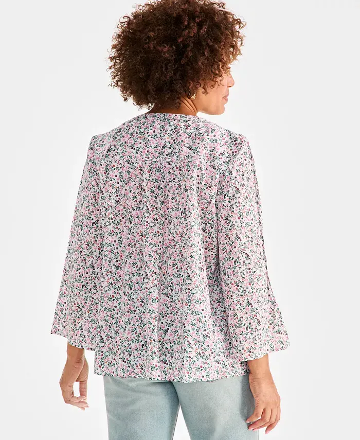 Style & Co Women's Cotton Printed 3/4-Sleeve Blouse Exclusively At Macy's Women's Fashion Shoes & Accessories
