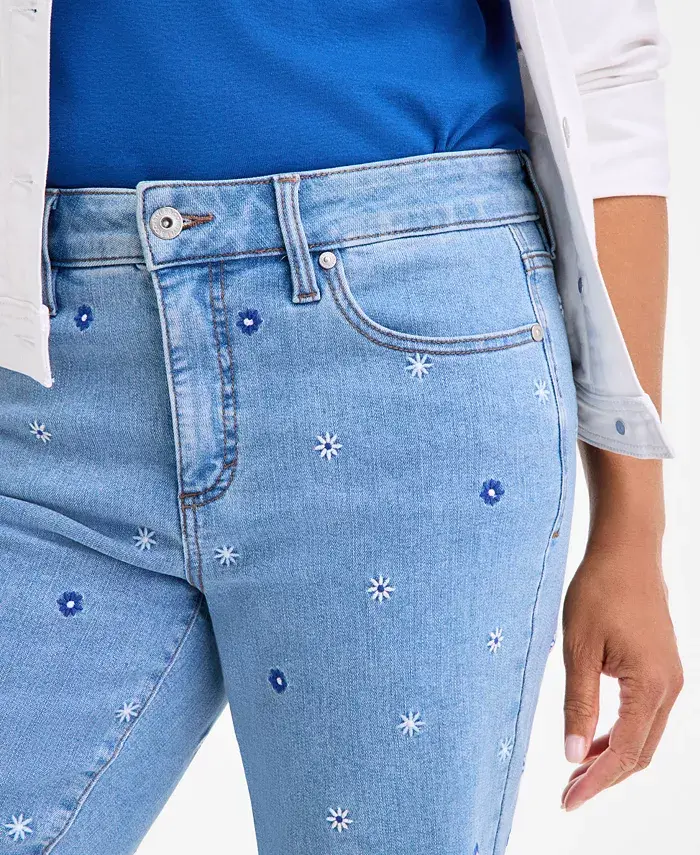 Style & Co Women's Embroidered Mid-Rise Denim Bermuda Shorts Exclusively At Macy's Women's Fashion Shoes & Accessories