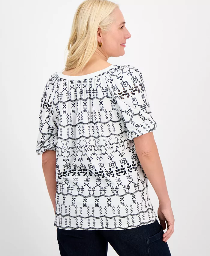 Style & Co Women's Eyelet Split-Neck Blouse Exclusively At Macy's Women's Fashion Shoes & Accessories