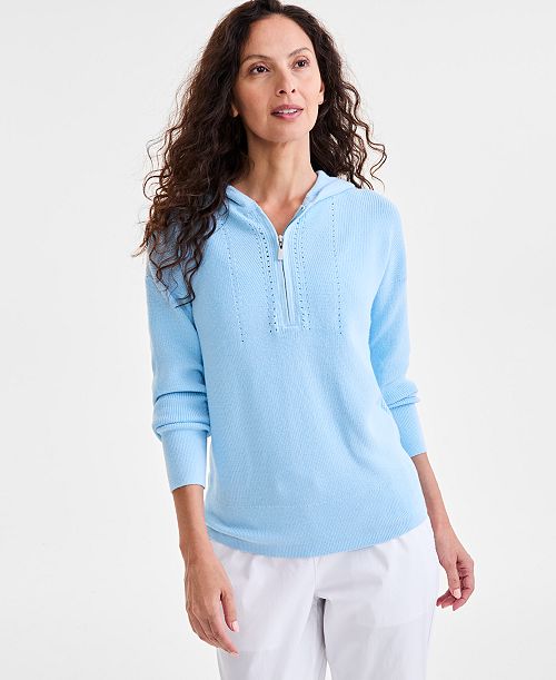 Style & Co Women's Front-Zip Long-Sleeve Hoodie Sweater Exclusively At Macy's Women's Fashion Shoes & Accessories