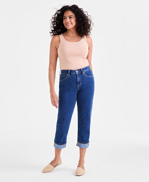 Style & Co Women's High-Rise Cuffed Capri Jeans Exclusively At Macy's Women's Fashion Shoes & Accessories
