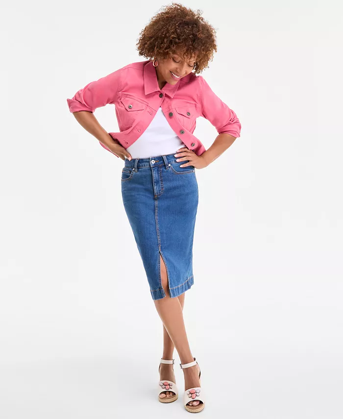 Style & Co Women's High Stretch Denim Midi Skirt Exclusively At Macy's Women's Fashion Shoes & Accessories