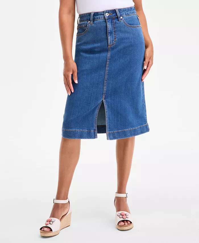 Style & Co Women's High Stretch Denim Midi Skirt Exclusively At Macy's Women's Fashion Shoes & Accessories