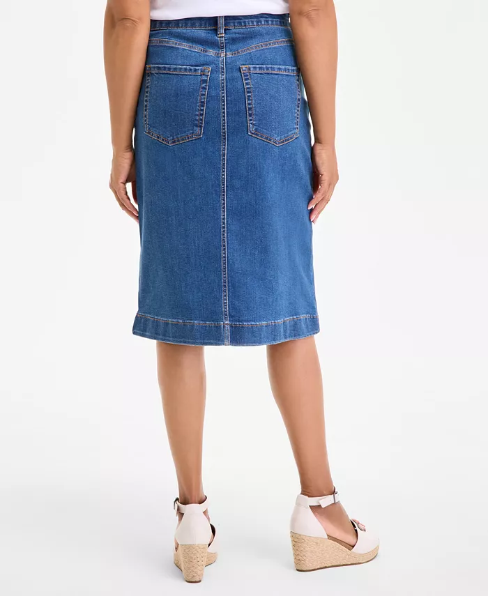 Style & Co Women's High Stretch Denim Midi Skirt Exclusively At Macy's Women's Fashion Shoes & Accessories