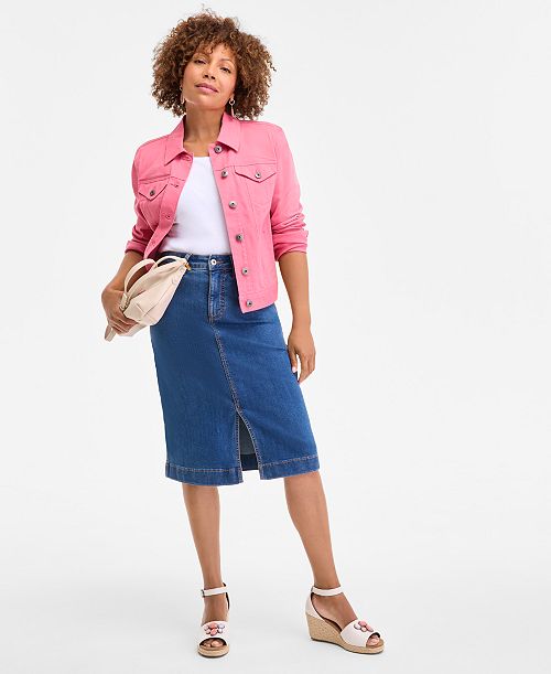 Style & Co Women's High Stretch Denim Midi Skirt Exclusively at Macy's Women's Fashion Shoes & Accessories