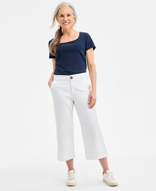 Style & Co Women's High Stretch Mid-Rise Wide-Leg Crop Pants Exclusively at Macy's Women's Fashion Shoes & Accessories