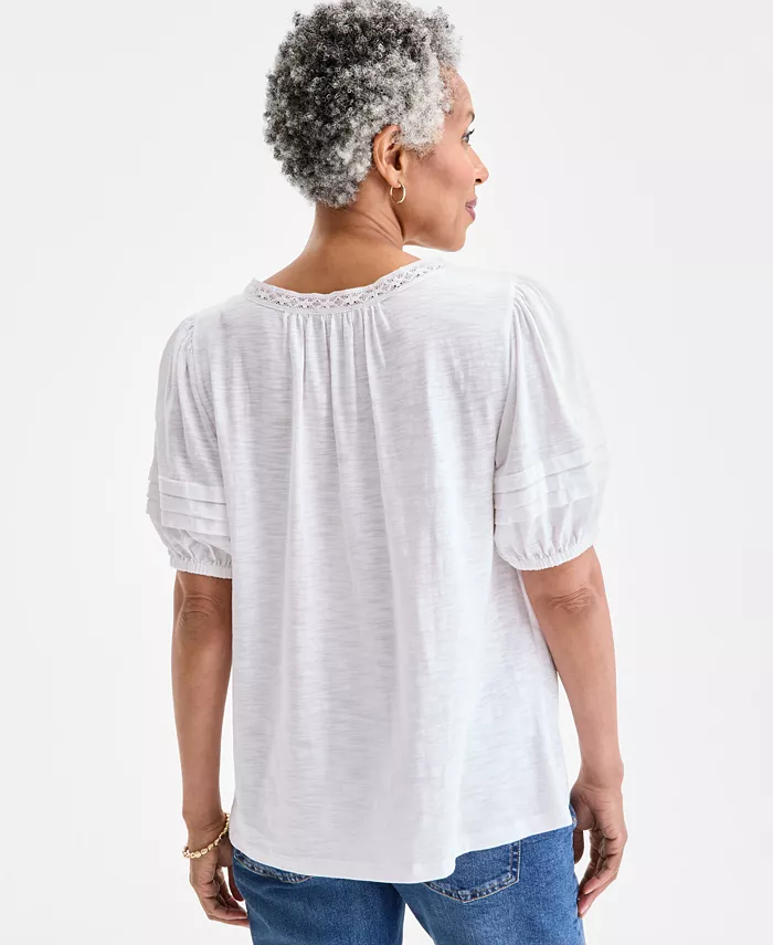Style & Co Women's Lace-Trim V-Neck Top Exclusively At Macy's Women's Fashion Shoes & Accessories